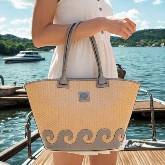 Dooney & Bourke Handbags - Dooney & Bourke Woven Straw-Look Tote Bag Tan Taupe NWOT
